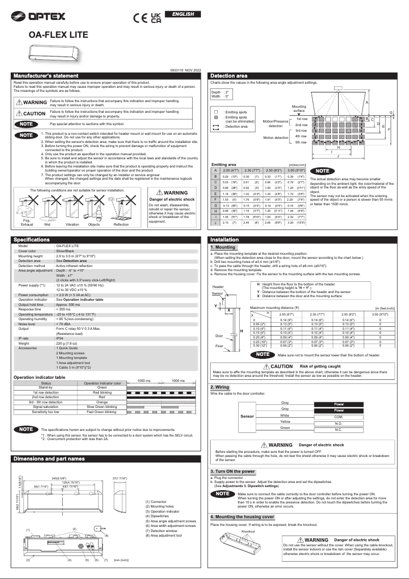 First page image of the manual for OA-Flex Lite
