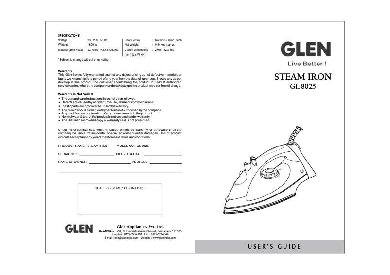 First page image of the manual for GL 8025
