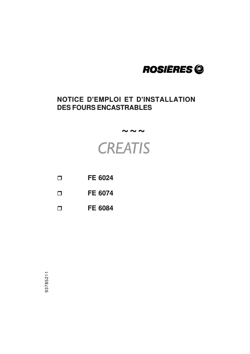 First page image of the manual for FE 6074 RB