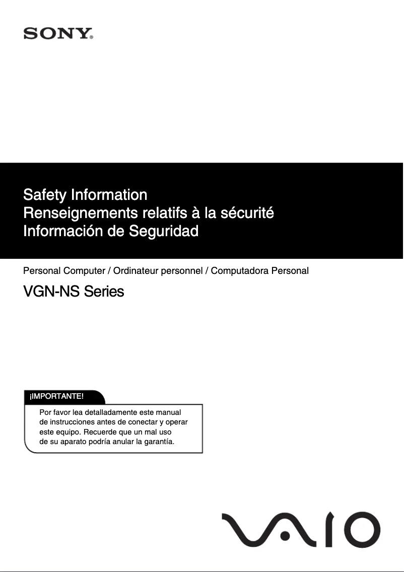 Page 1 of the manual Safety Instructions Sony Vaio VGN-NS328J