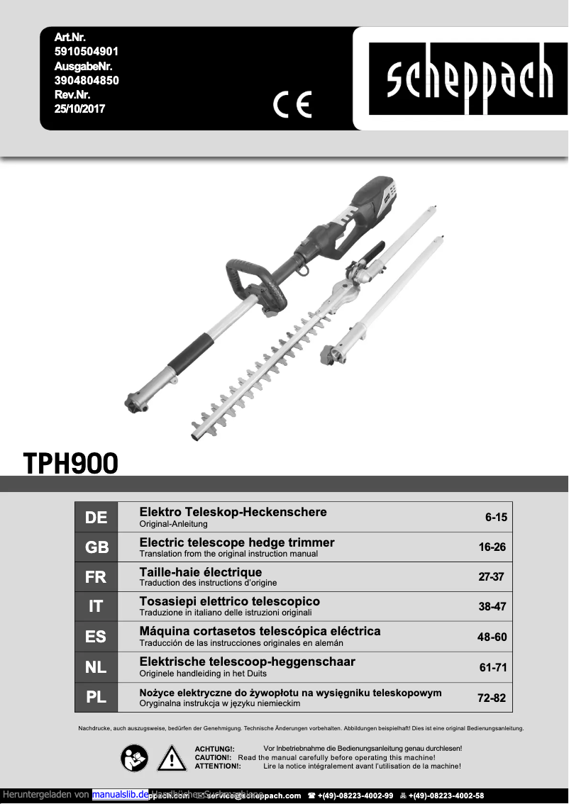 First page image of the manual for TPH900