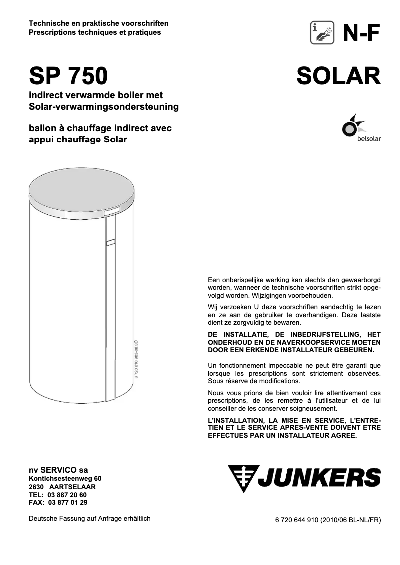 Page 1 of the manual User Manual Junkers SP 750