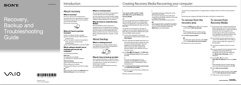 First page image of the manual for Vaio VPCL235