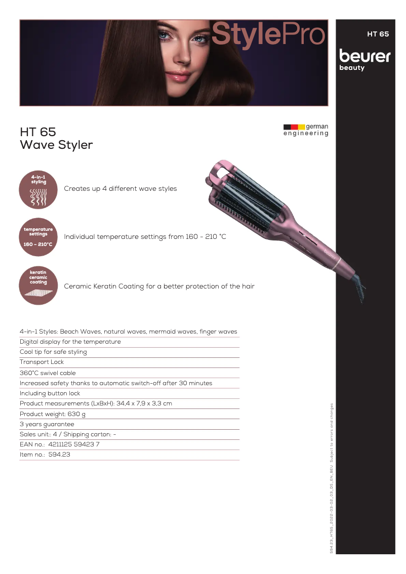 Page 1 of the manual Technical Sheet Beurer HT 65