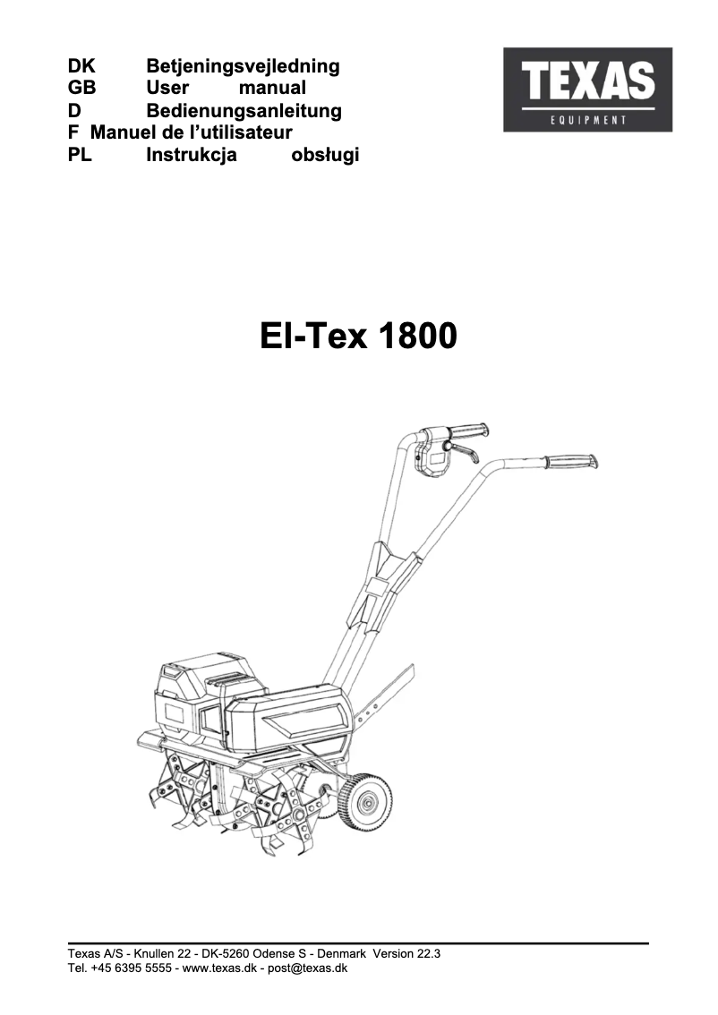 First page image of the manual for El-Tex 1800