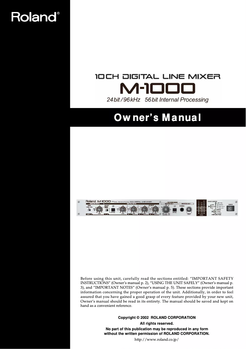 Page 1 of the manual User Manual Roland M-1000