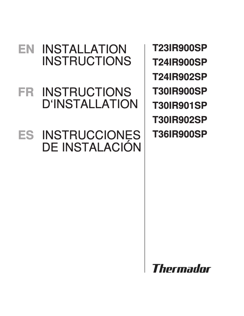 Page 1 of the manual Installation Guide Thermador T30IR901SP