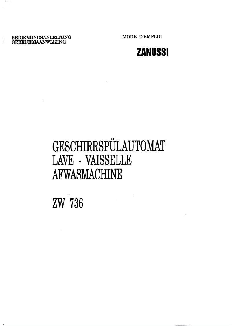 Page 1 of the manual User Manual Zanussi ZW 736