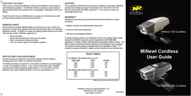 Page 1 of the manual User Manual NiteRider MiNewt 150 Cordless