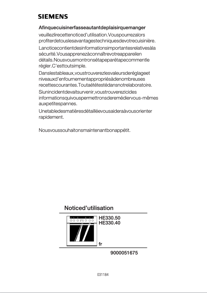 Page 1 of the manual Instruction Manual Siemens HE330550
