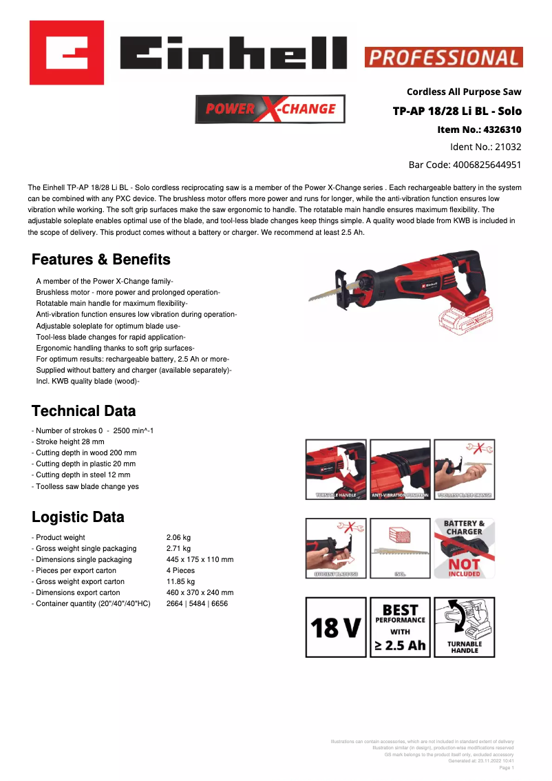 First page image of the manual for TP-AP 18/28 Li BL