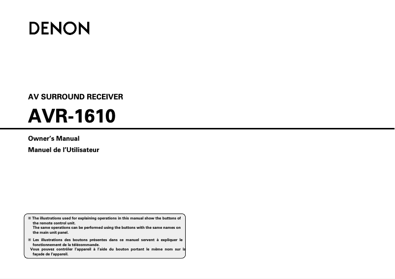 Page 1 of the manual User Manual Denon AVR 1610