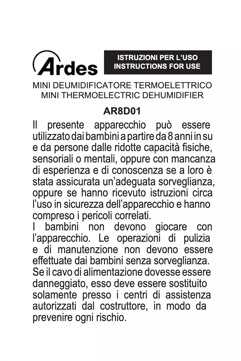 First page image of the manual for AR8D01