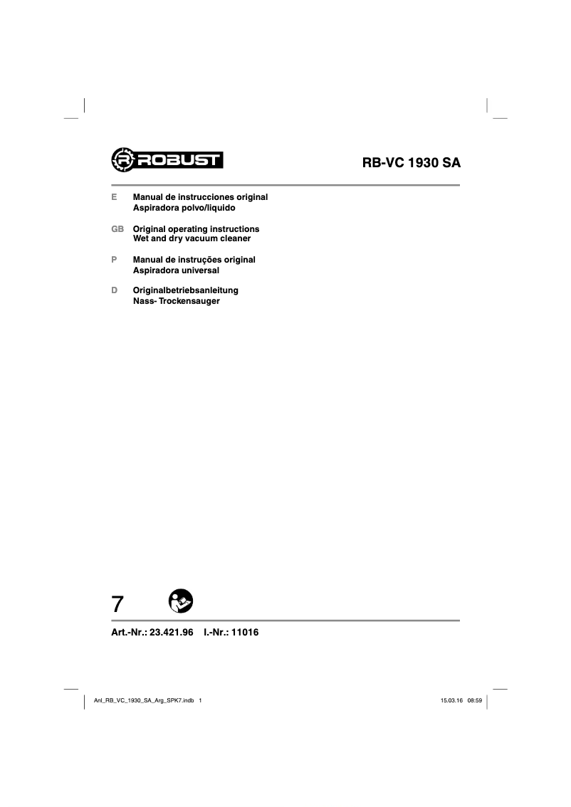 First page image of the manual for RB-VC 1930 SA