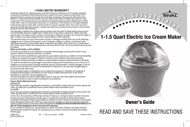 First page image of the manual for FRRVGL015