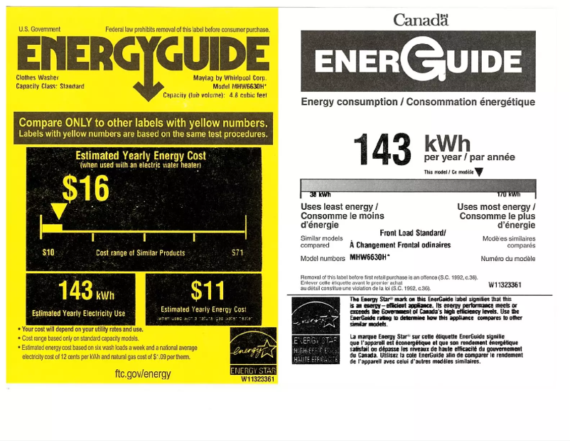 Page 1 of the manual Energy Label Maytag MALAUMGD6630HC