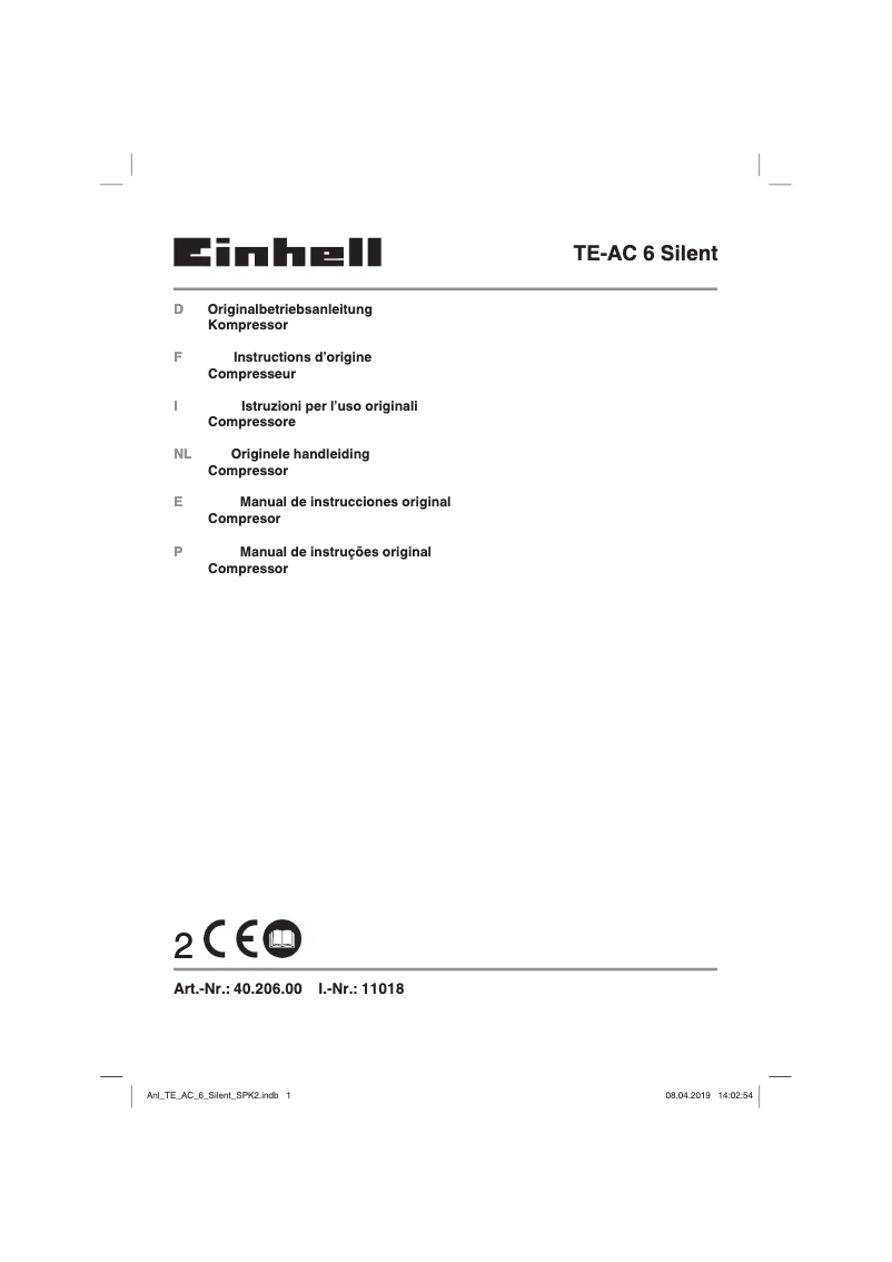 Page 1 of the manual User Manual Einhell TE-AC 6 Silent