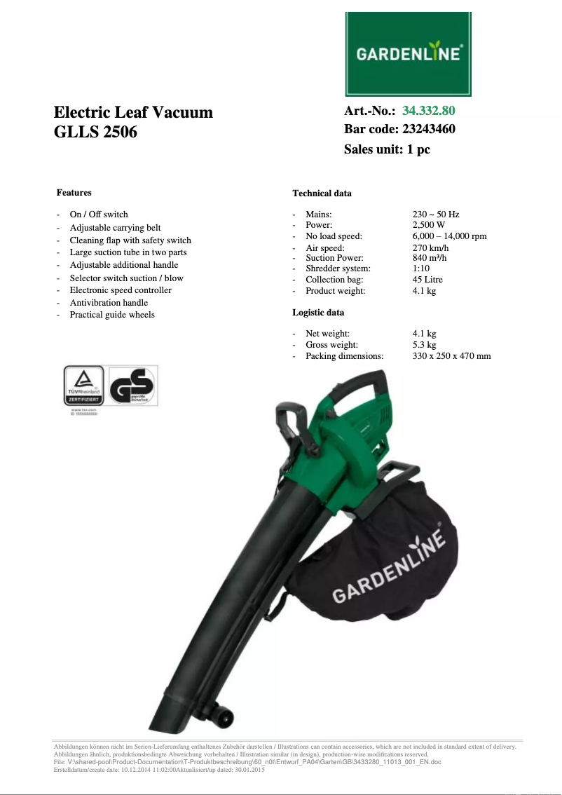 Page 1 of the manual User Manual Gardenline GLLS 2506
