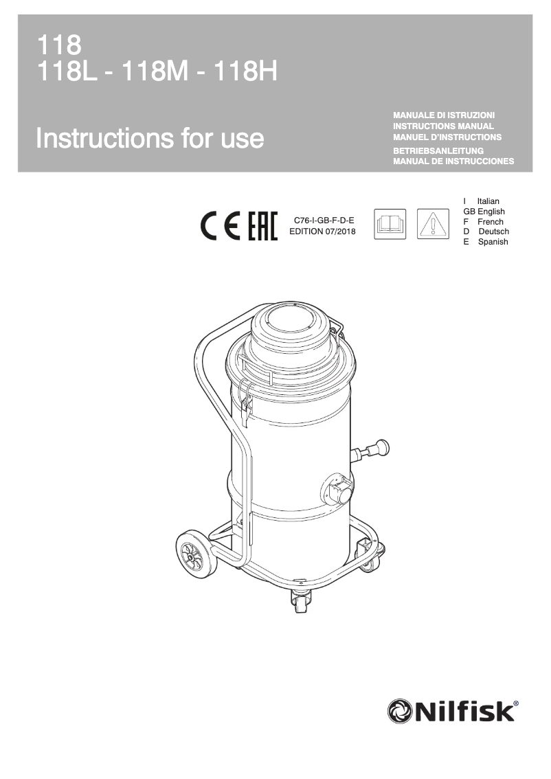 Page 1 of the manual User Manual Nilfisk 118