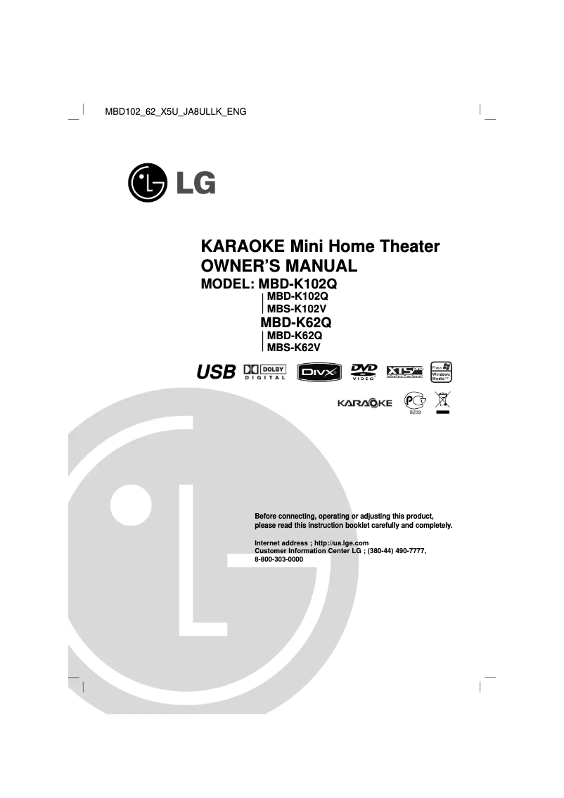 Page 1 of the manual User Manual LG MBD62