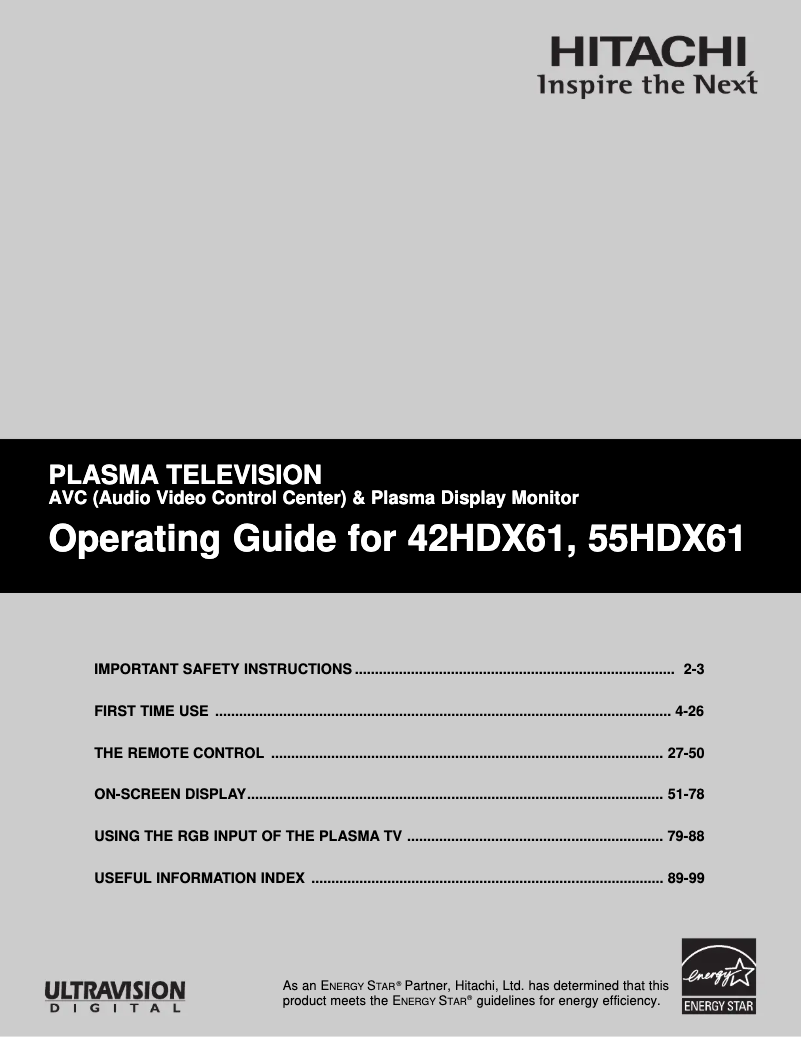 Page 1 of the manual User Manual Hitachi 55HDX61