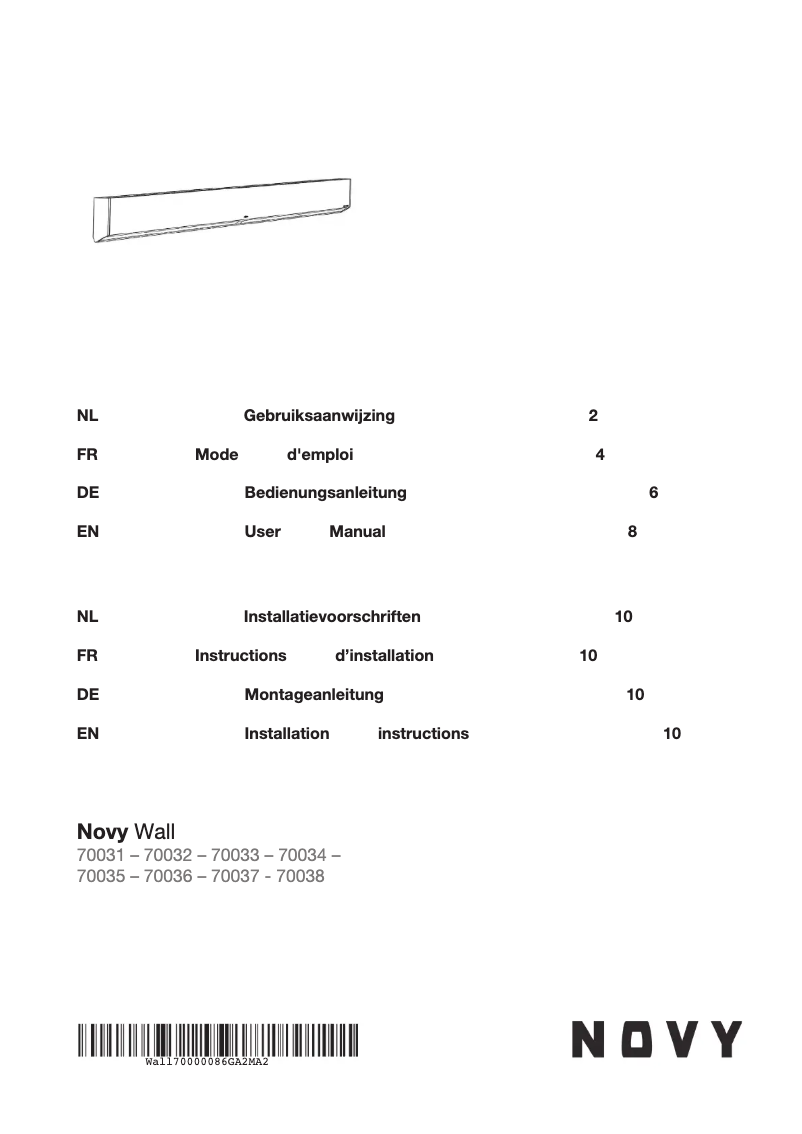 Page 1 of the manual User Manual Novy Wall 70035