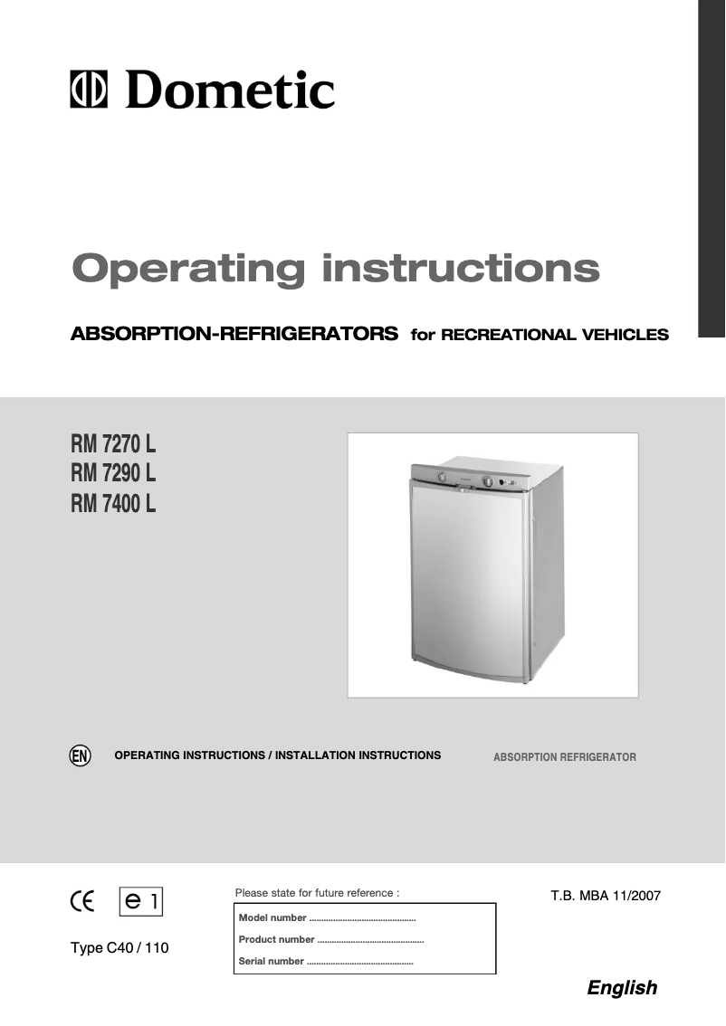 Page 1 de la notice Manuel utilisateur Dometic RM 7270 L