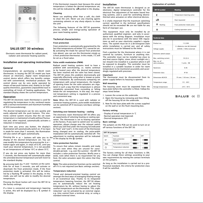 Page 1 of the manual User Manual Salus ERT30RF