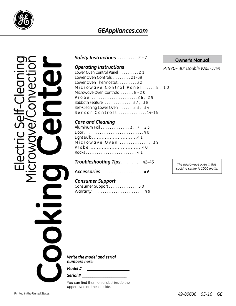 Page 1 of the manual User Manual GE PT970