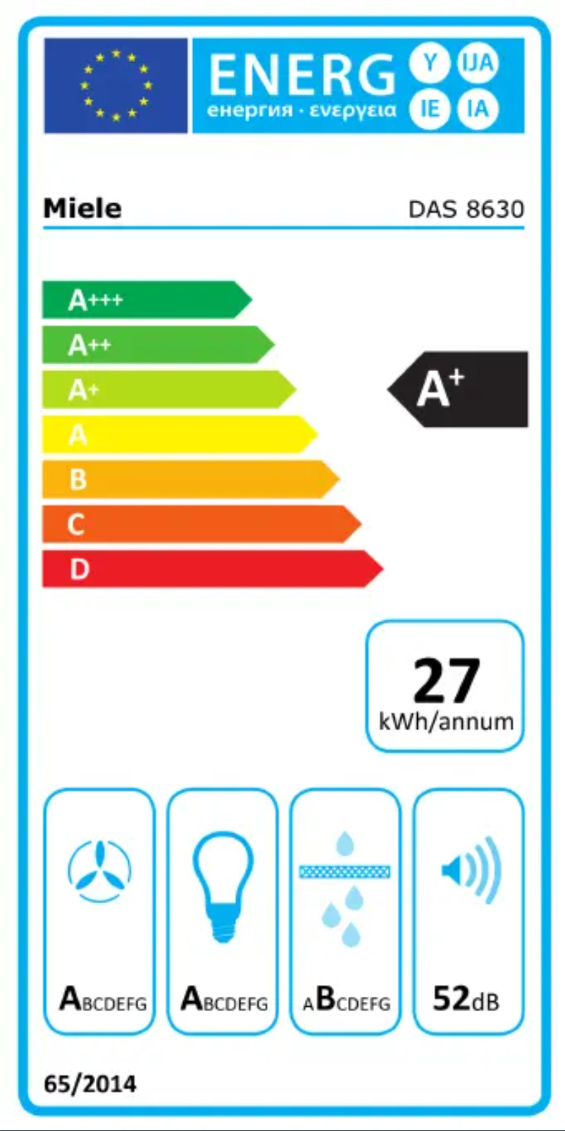 Page 1 of the manual Energy Label Miele DAS 8630