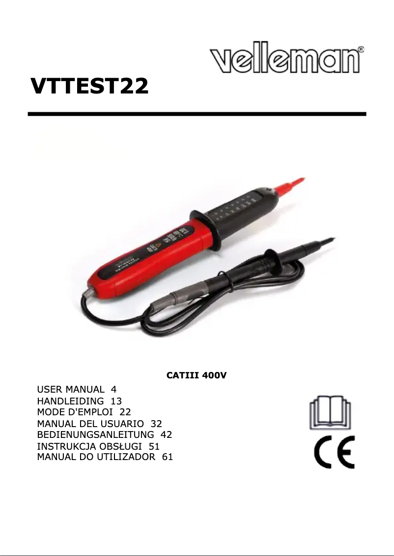 Page 1 of the manual User Manual Velleman VTTEST22
