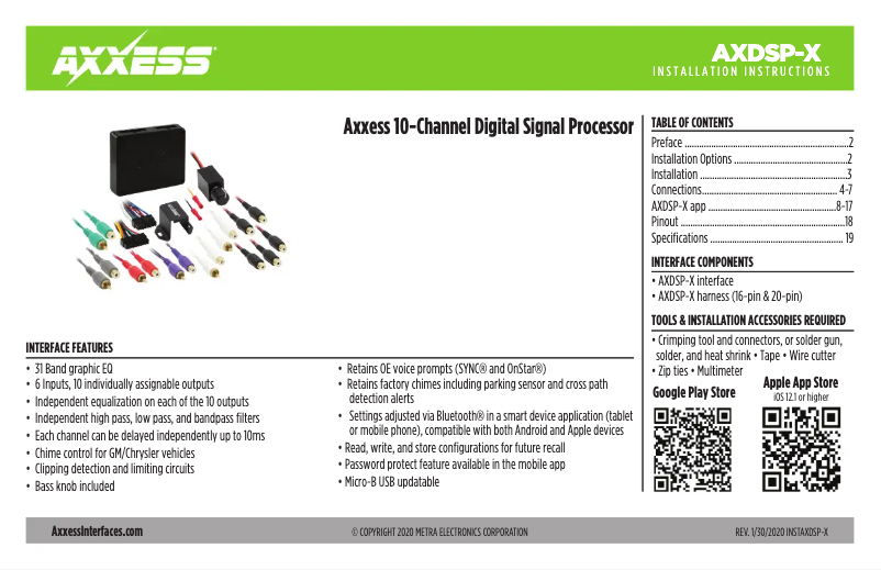 First page image of the manual for AXDSP-X
