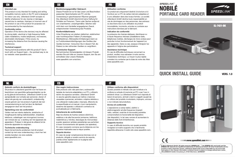 Page 1 of the manual User Manual Speed-Link SL-7421-BK