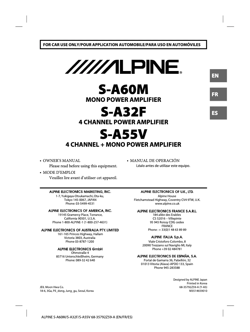 Page 1 of the manual User Manual Alpine S-A60M