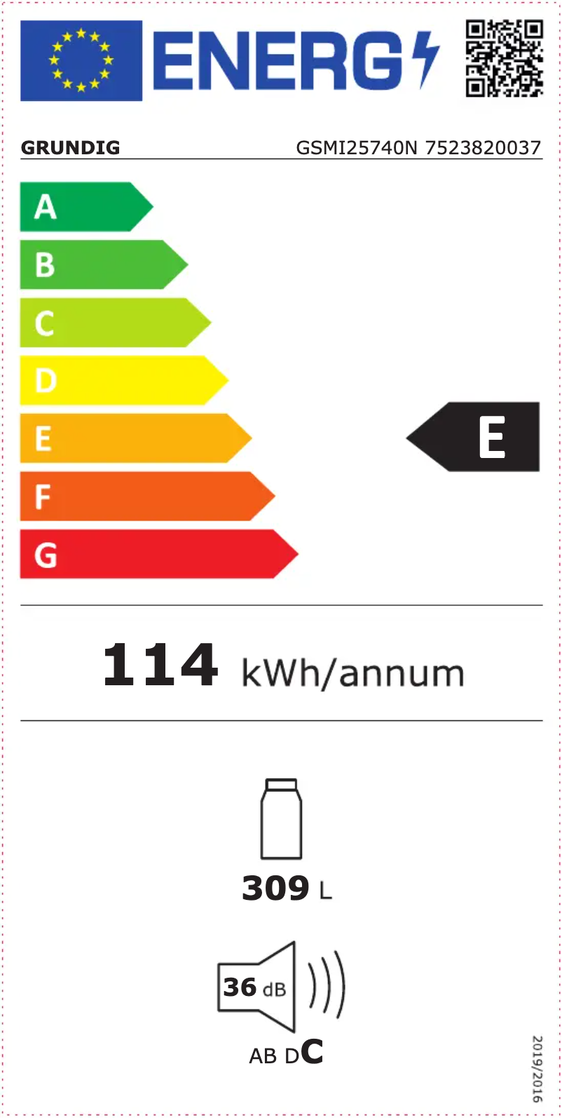 Page 1 of the manual Energy Label Grundig GSMI25740N