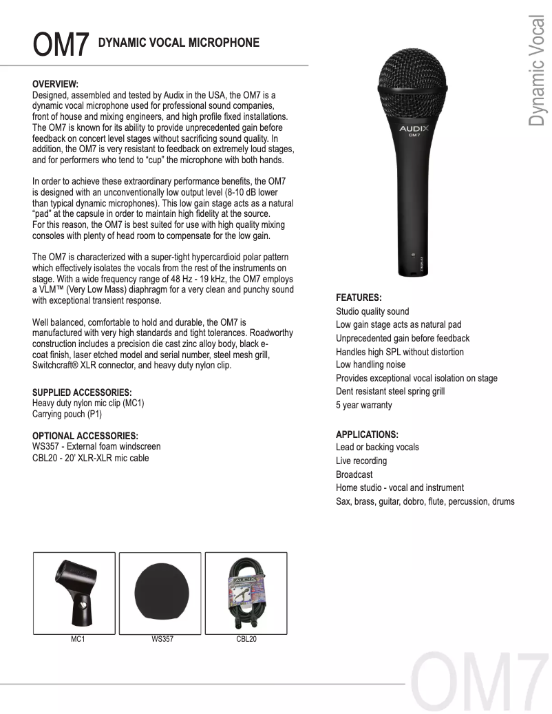 First page image of the manual for OM7