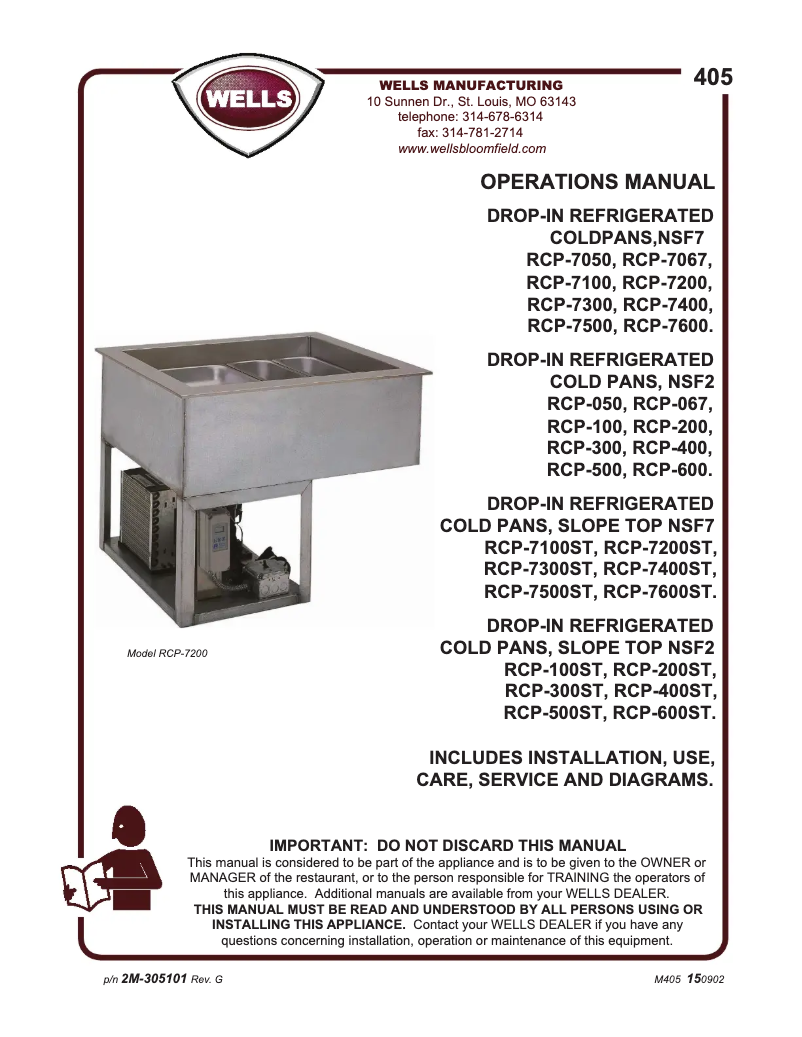 Page 1 of the manual User Manual Wells RCP7200