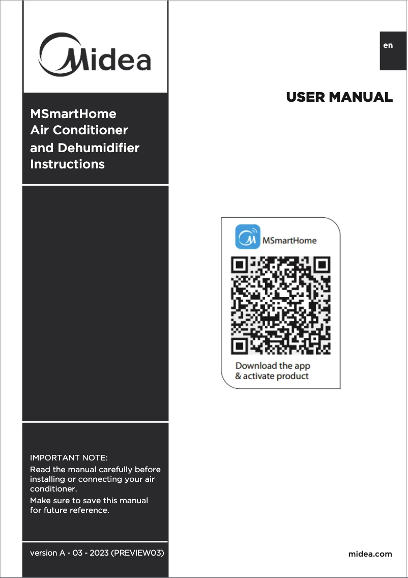 Page 1 of the manual User Manual Midea MAP14AHS1TWT