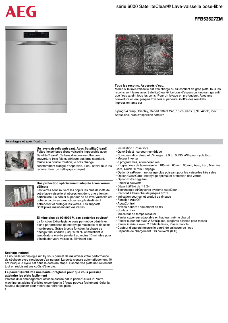 Page 1 of the manual Technical Sheet AEG FFB53627ZM