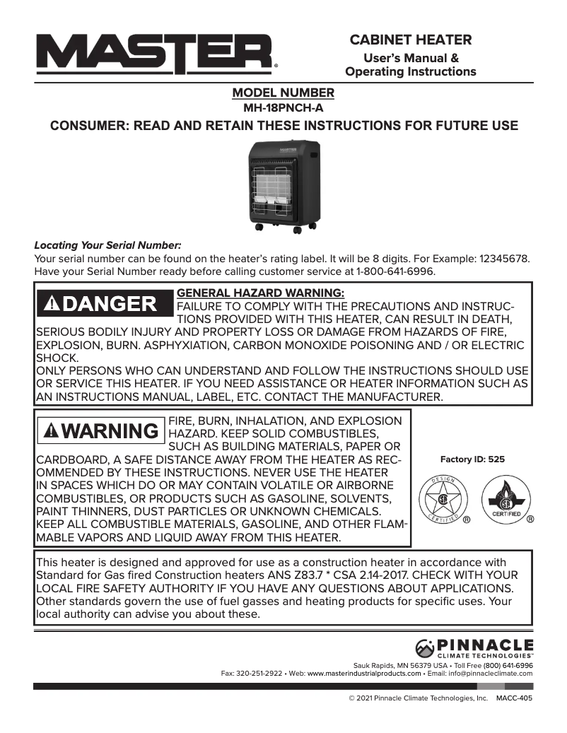 Page 1 of the manual User Manual Master MH-18PNCH-A