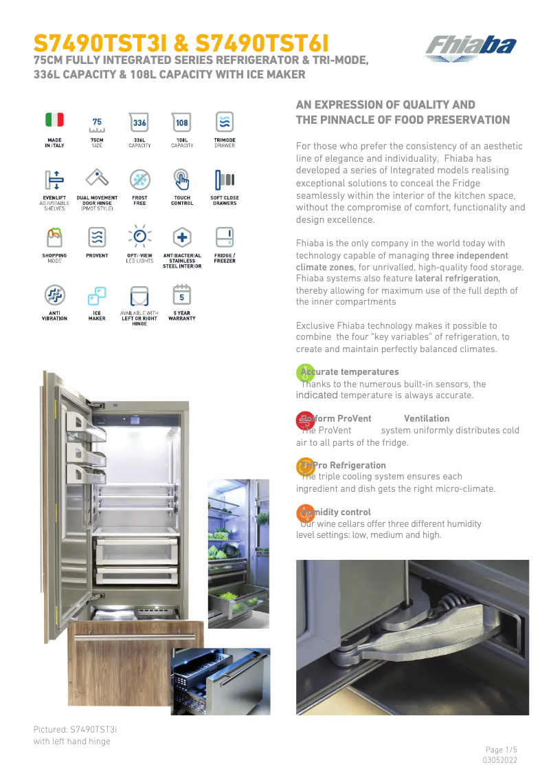 Page 1 of the manual Technical Sheet Fhiaba S7490TST6IA