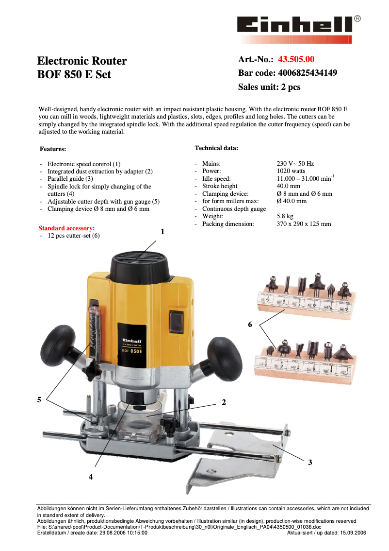 First page image of the manual for BOF 850E