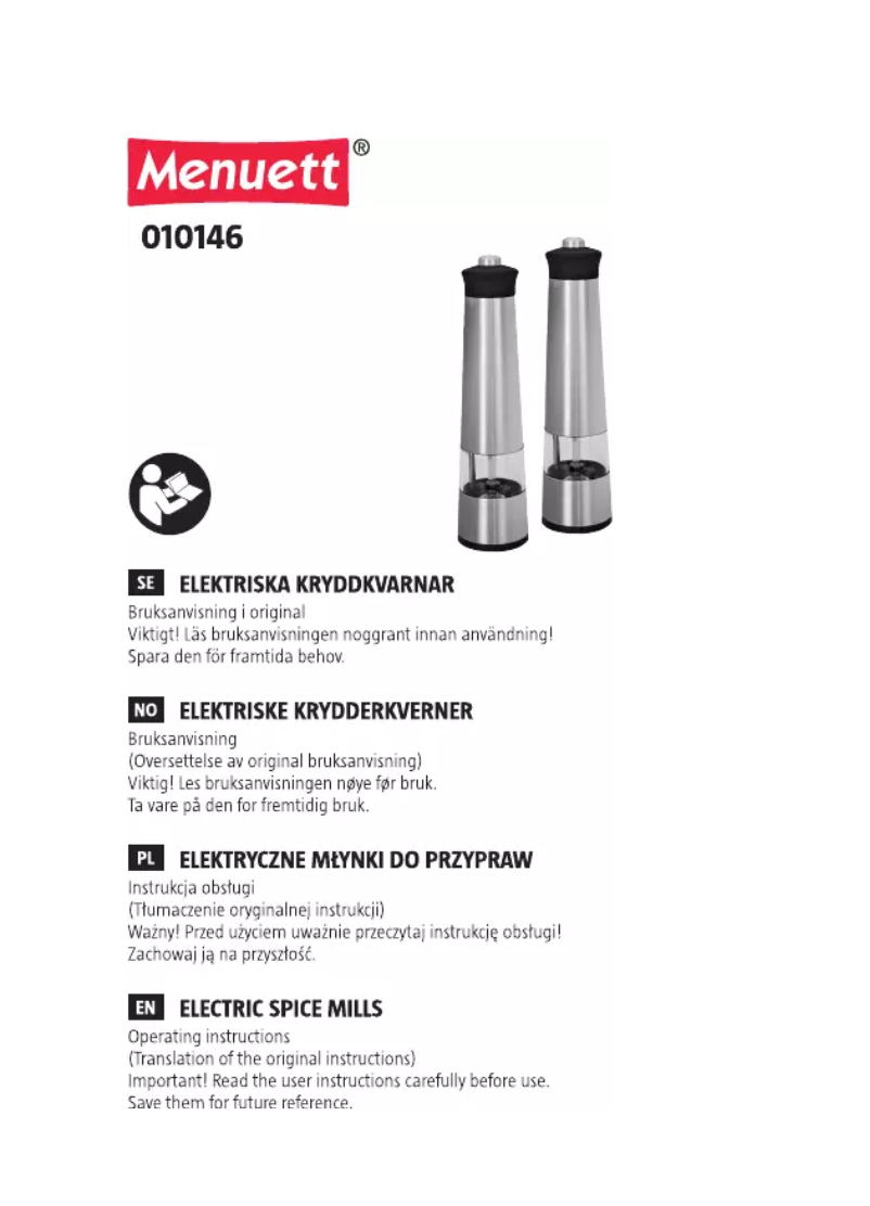 Page 1 of the manual User Manual Menuett 010-146