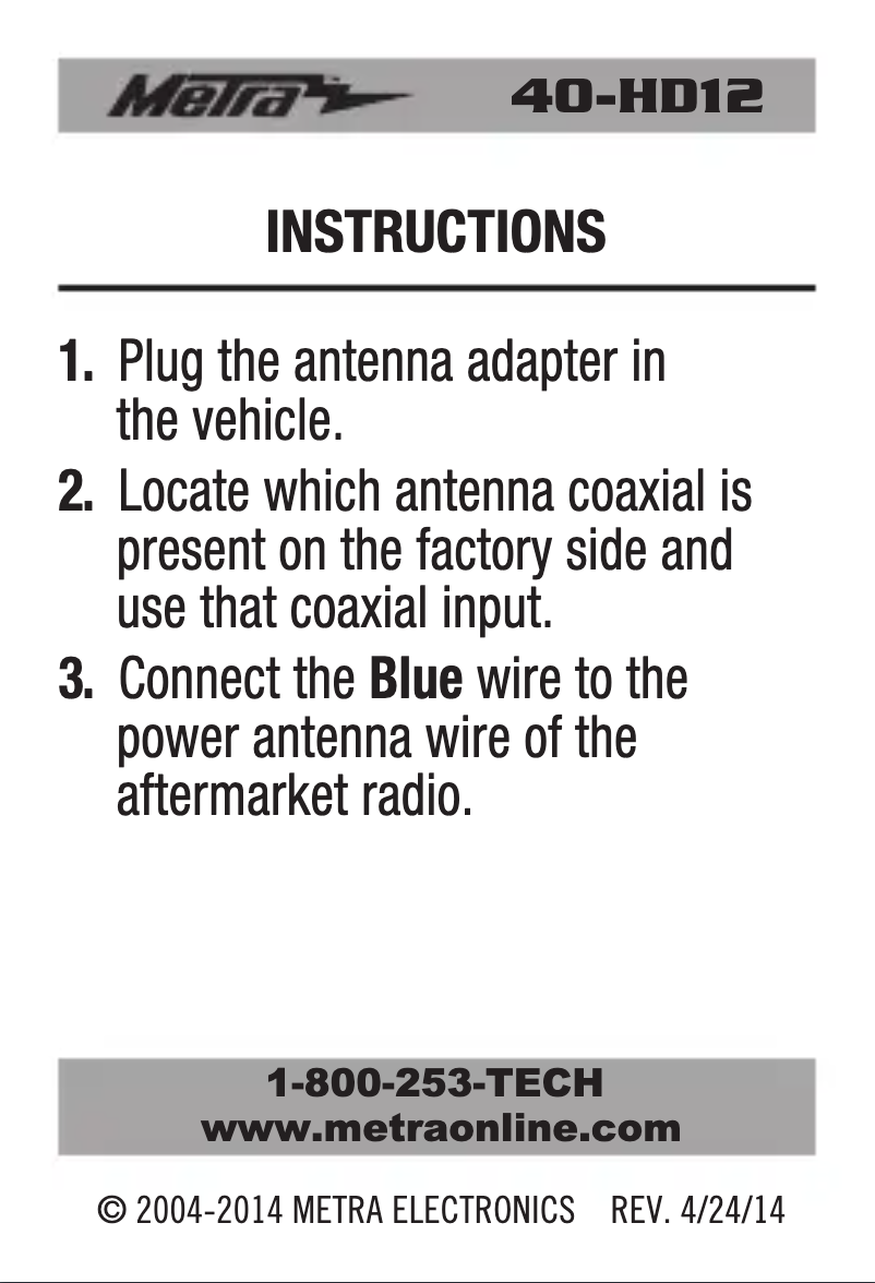 Page 1 de la notice Manuel utilisateur Metra 40-HD12