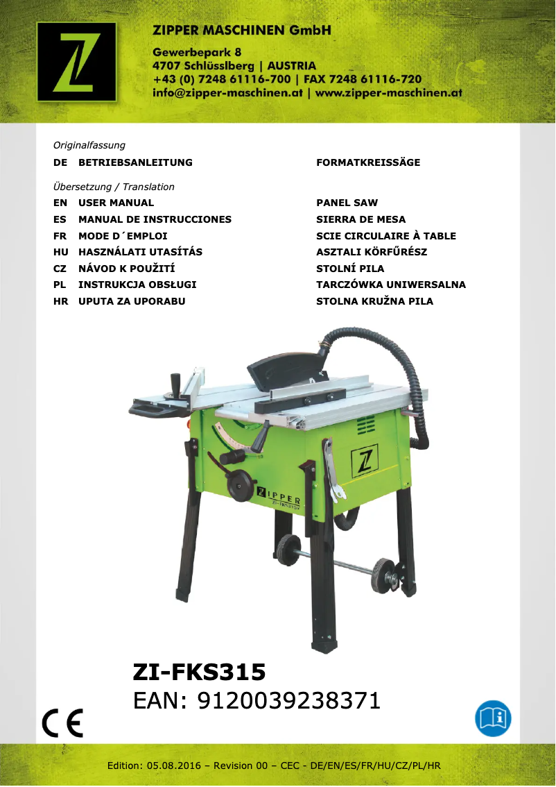 First page image of the manual for ZI-FKS315