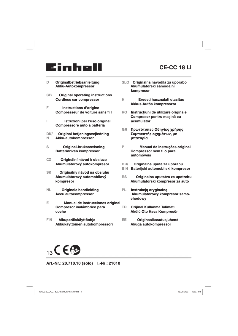 First page image of the manual for CE-CC 18 Li-Solo