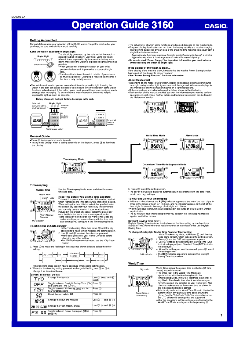 Page 1 of the manual User Manual Casio 3160