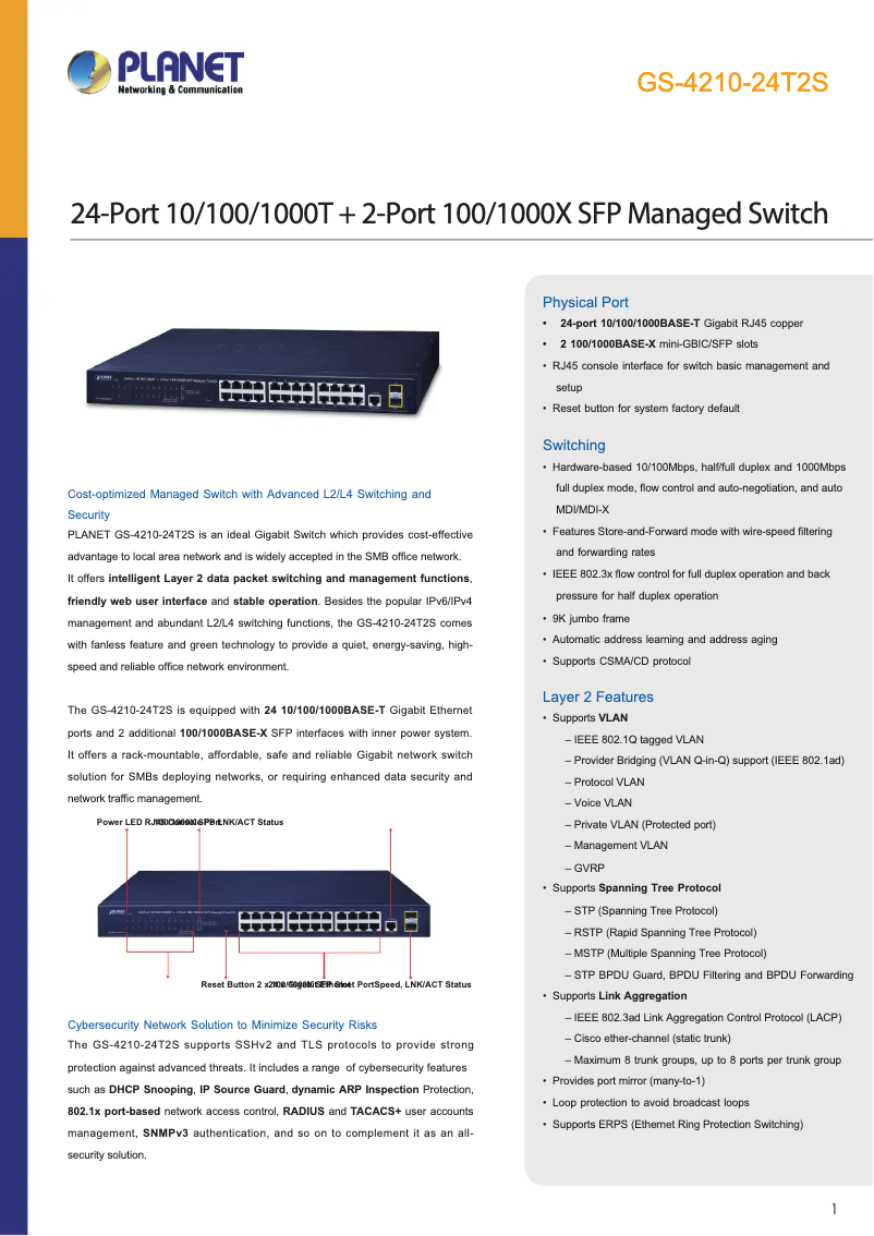 First page image of the manual for GS-4210-24T2S