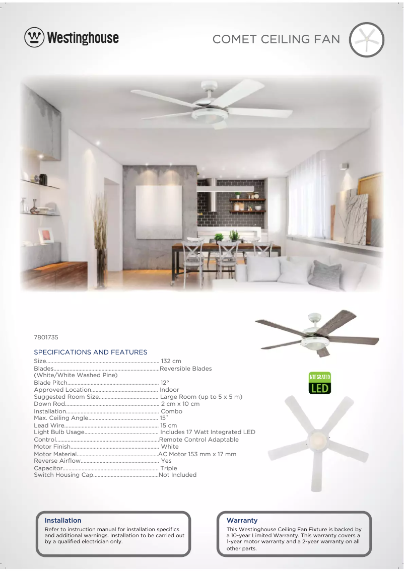 Page 1 de la notice Fiche technique Westinghouse 7801735