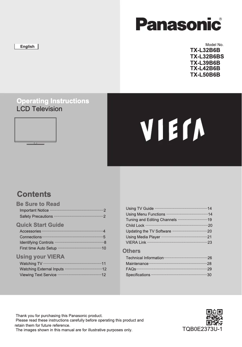 First page image of the manual for Viera TX-L39B6B